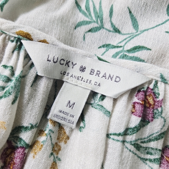 LUCKY BRAND Flowy Floral‎ Top Split Round Neck Button Long Sleeve Cream Medium - Picture 12 of 14